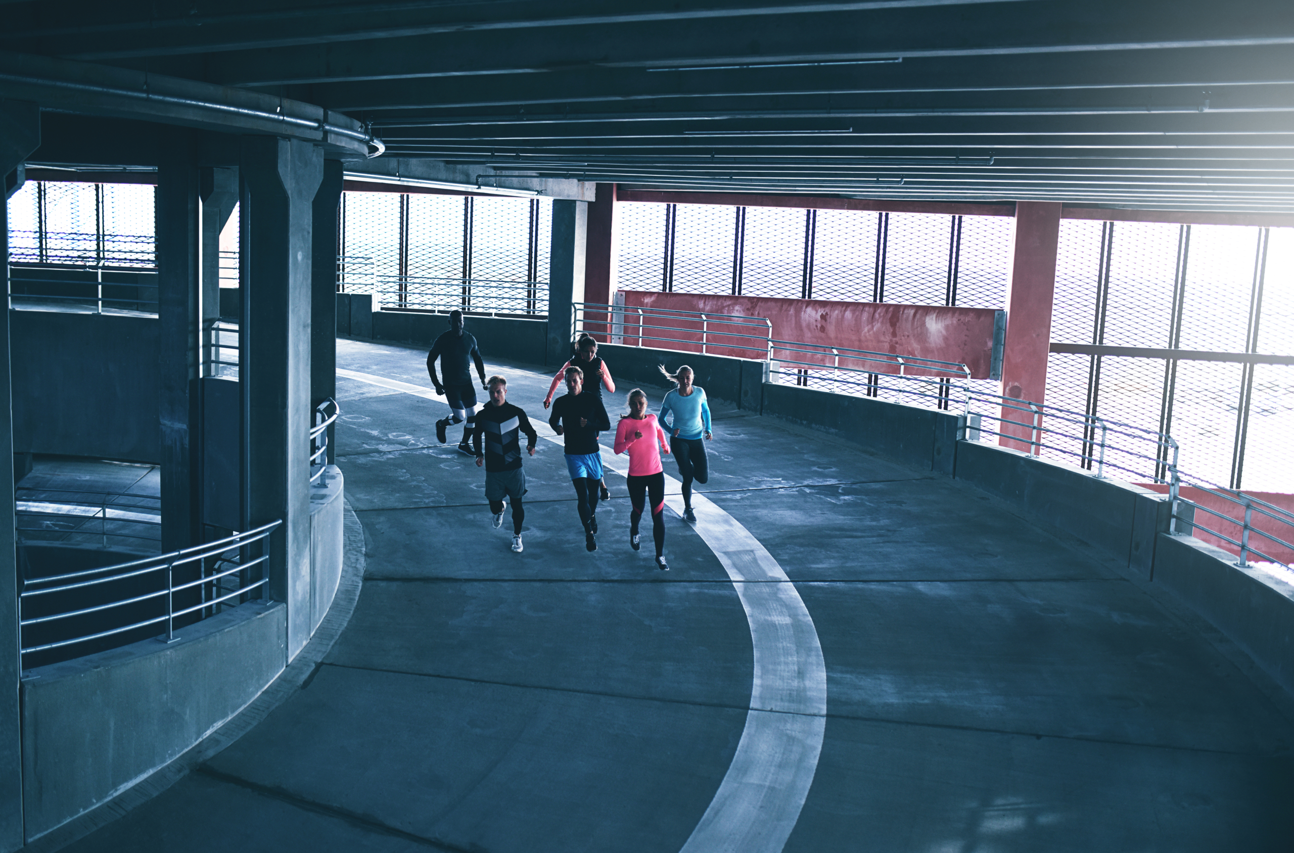 Runners inside parking